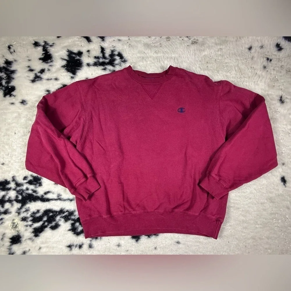 Champion Men’s y2k Vintage Red Crewneck Sweatshirt Size Large